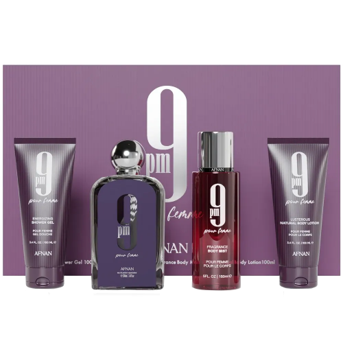 Подарочный набор Afnan 9 PM Pour Femme Purple 4 в 1 (ОАЭ)